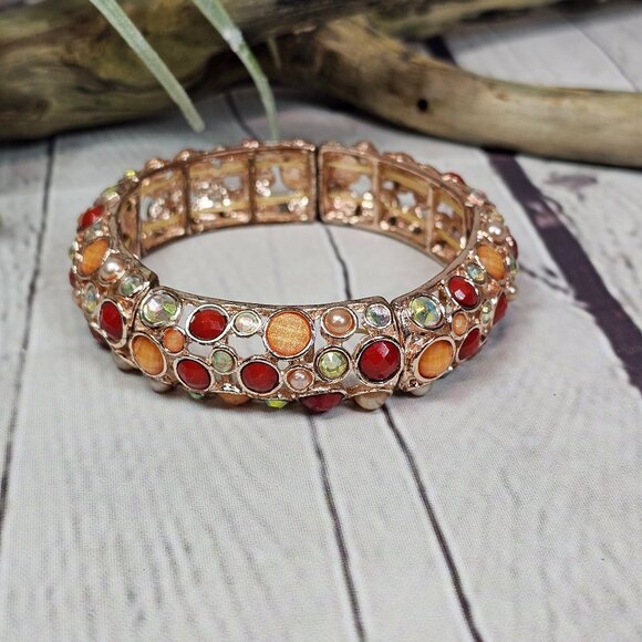 Shades of Orange Multi Stone Stretch Bracelet - Picture 1 of 10